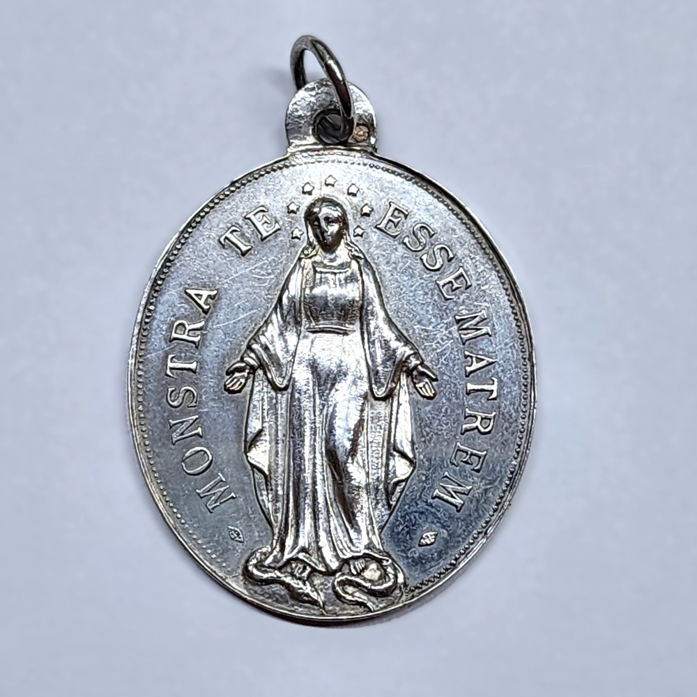 Vintage 800 Silver French Children of Virgin Mary Catholic Medal Pendant